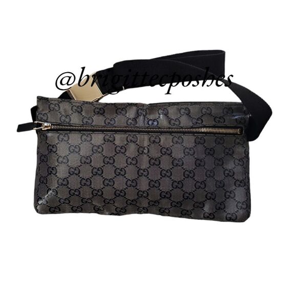 GUCCI Black/Gray Monogram Crystal Gg Unisex Belt Bag Fanny Pack - Picture 3 of 17